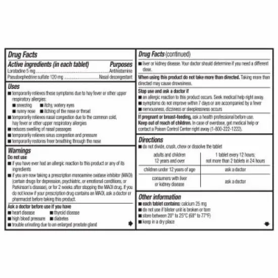 Alavert D-12 Hour, Nasal Decongestant Tabs 12 Ct image {1}