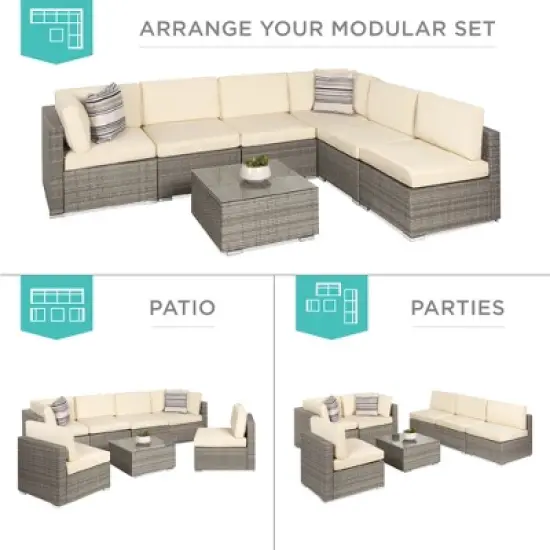 Best Choice Products 7-Piece Modular Outdoor Conversational Furniture Set, Wicker Sectional Sofas w/ Cover image {1}