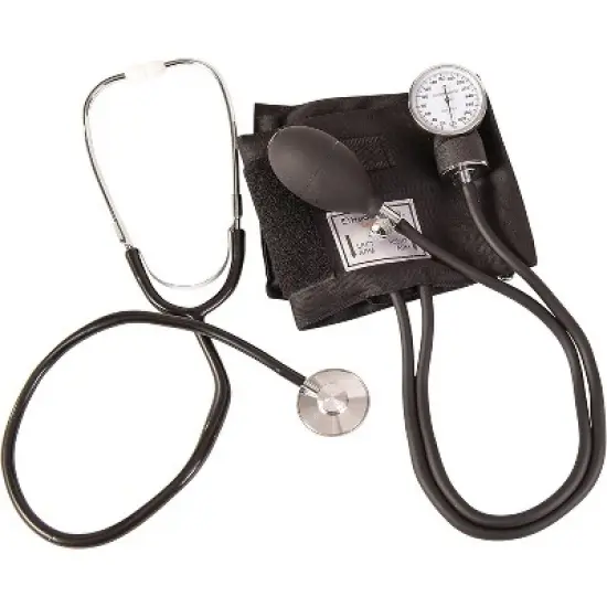 MABIS Aneroid Sphygmomanometer with Stethoscope, Adult BP Cuff & Case, Black image {1}