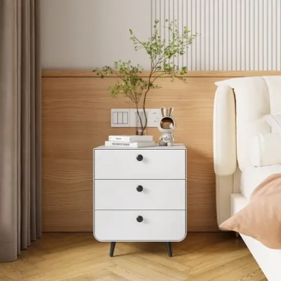 Kumasinova Modern Nightstand with Round Knobs,Night Stand with 2/3 Drawers,19.7" Bedside Table with Steel Legs,Side Table for Bedroom,White image {6}