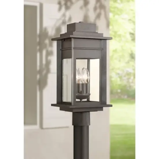 Franklin Iron Works Rustic Outdoor Post Light Fixture LED Black Specked Gray 31 1/2" Clear Glass for Exterior Garden Yard Driveway image {1}
