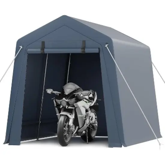 Storage Shed, Portable Carport 7x12FT - Outdoor with Roll-up Zipper Door, Windows, Waterproof Tarp for Motorcycle, Bike, Garden Tools image {8}