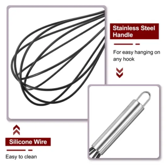 Unique Bargains Stainless Steel Silicone Non-Stick Coated Heat-Resistant Whisk 3 Pcs image {3}