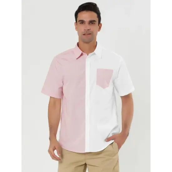 Lars Amadeus Men's Short Sleeve Button Down Shirt Summer Cotton Patchwork Collared Shirt image {2}