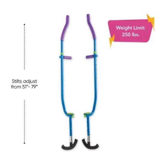 HearthSong Adjustable Ergonomic Amazing Feats Kids Stilts with Treaded Foot Rests, Arced Feet, and Foam Handles, Blue image {3}