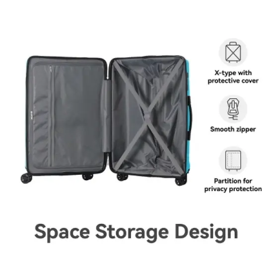 Syemin Luggage Lightweight 3 PCS Premium Abs Luggage Set Suitcase Set with Silent Spinner Wheels Carry on Luggage, Blue, 21.65"*13.19"*31.1" image {4}