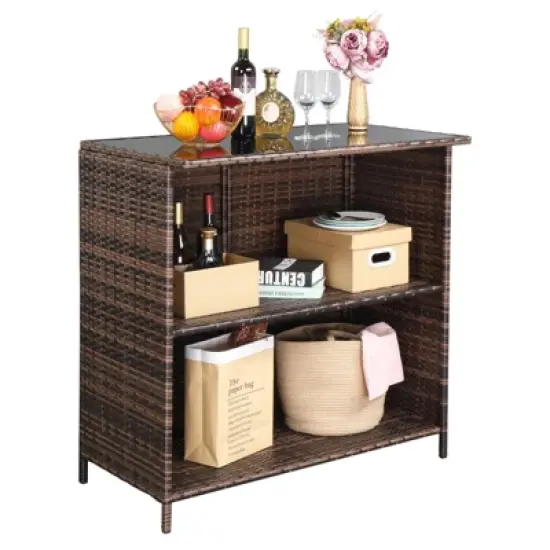 3-Piece Wicker Outdoor Serving Bar Set image {6}