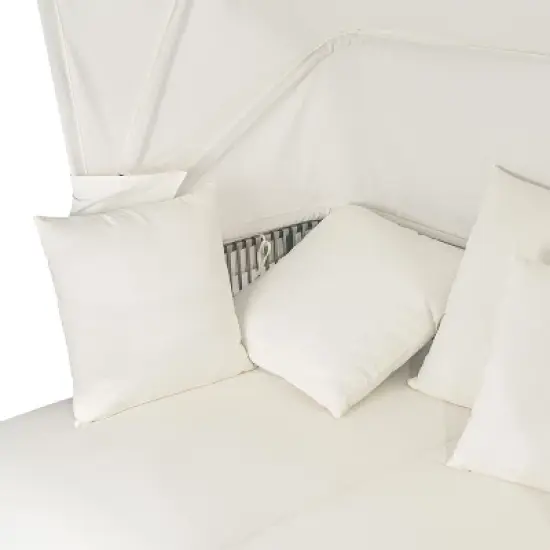 57" Outdoor Patio Daybed with Retractable Canopy Premium Rattan Sunbed  with Detachable Pillows for Patio, Backyard, Pool-- Frevyn image {5}