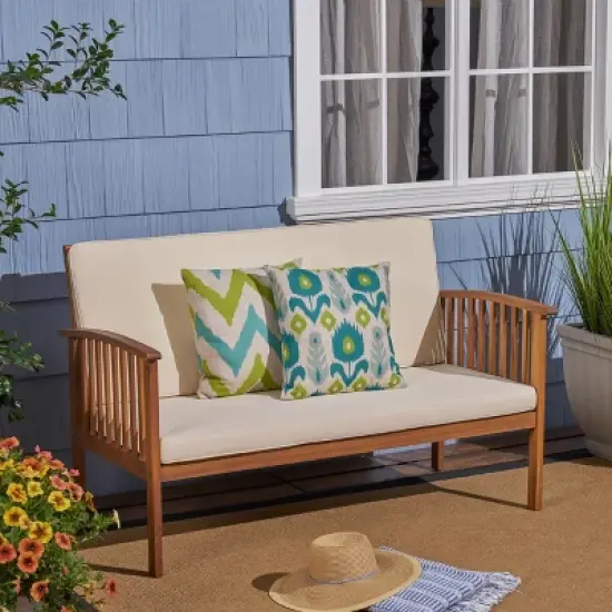 FIONECA Acacia Wood Outdoor Loveseat with Cushions, Patio Seating for Garden, Backyard, Porch, or Balcony image {2}