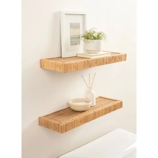 Kate & Laurel All Things Decor 2pc Rahmati Rattan Floating Shelves Natural image {6}