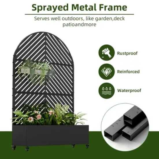 73" x 47" Wrought Iron Black Arch Planter Box with Climbing Rack (Parallel Line ) image {7}