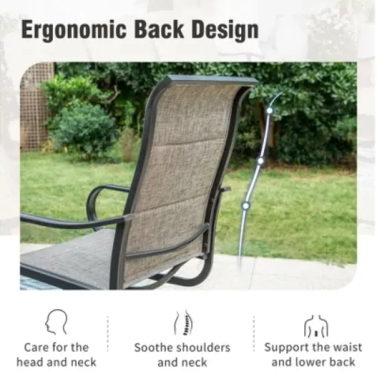 Captiva Designs 7pc Outdoor Rectangle Steel Table with Umbrella Hole & Textilene Swivel Chairs image {7}