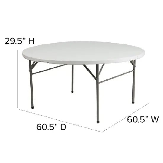 Flash Furniture 5-Foot Round Bi-Fold White Plastic Folding Table with Carrying Handle image {2}