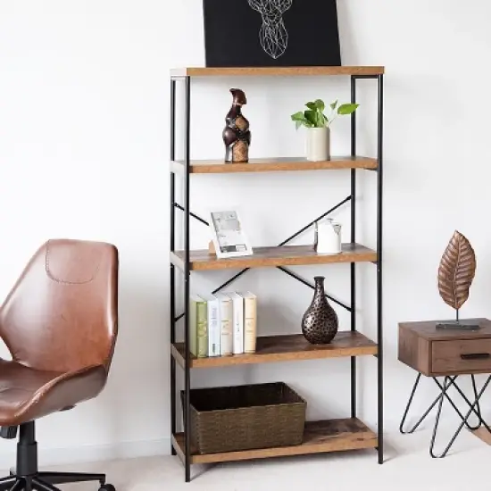 Costway 5-Tier Bookshelf, Industrial Etagere Bookcase, Rustic Display Shelf Organizer image {6}