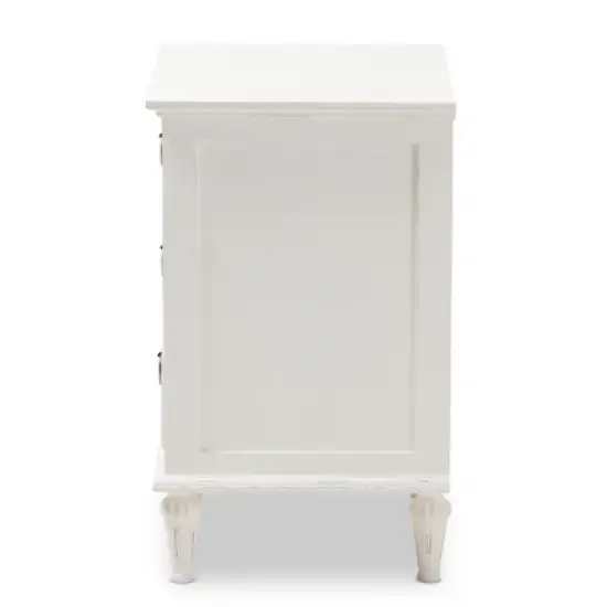 Venezia French - Inspired Rustic Washed Wood 3 - Drawer Nightstand - White - Baxton Studio image {3}