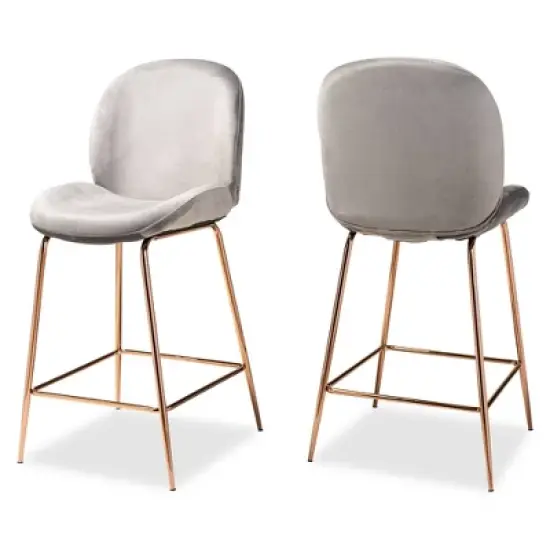 2pc Lander Velvet Fabric Upholstered Metal Counter Stool Set - Baxton Studio image {10}