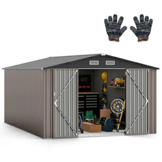 Costway 10 x 14 FT Outdoor Storage Shed with Improved Windproof Metal Structure 4 Vents image {10}