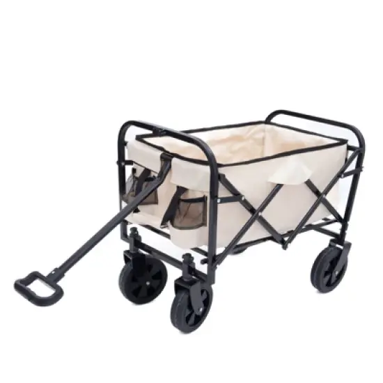 DSVIMOY Extention Collapsible Foldable Wagon Cart, Grocery Cart for for Camping Shopping Sports Gardeing Fishing, Cream 25.98"*17.32"*37.4" image {4}
