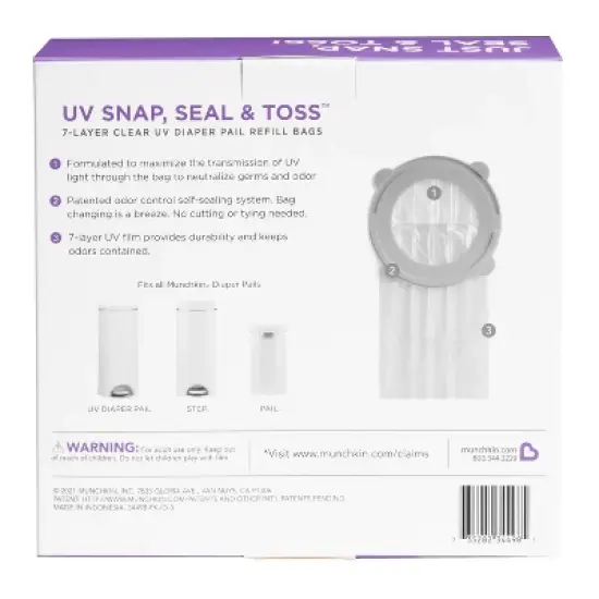 Munchkin UV Snap, Seal & Toss Diaper Pail Refill Bags - 20pk image {1}