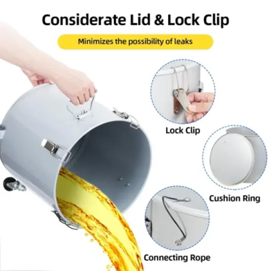 8 Gallon Fryer Grease Bucket Oil Disposal Caddy, Steel Fryer Oil Transport Container Rust-Proof Coating, Grease Can With Lid, Lock Clips, Filter Bag image {2}