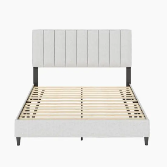 Malik Mid-Century Vertical Channel Linen Upholstered Platform Bed - Eco Dream image {1}