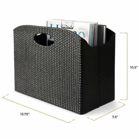 BLU MONACO Magazine Holder - Woven Leather Magazine Basket with Handles - Foldable Design image {6}
