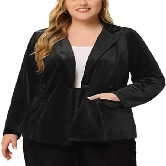 Agnes Orinda Women's Plus Size Velvet Button Notched Lapel Formal Office Blazers image {6}