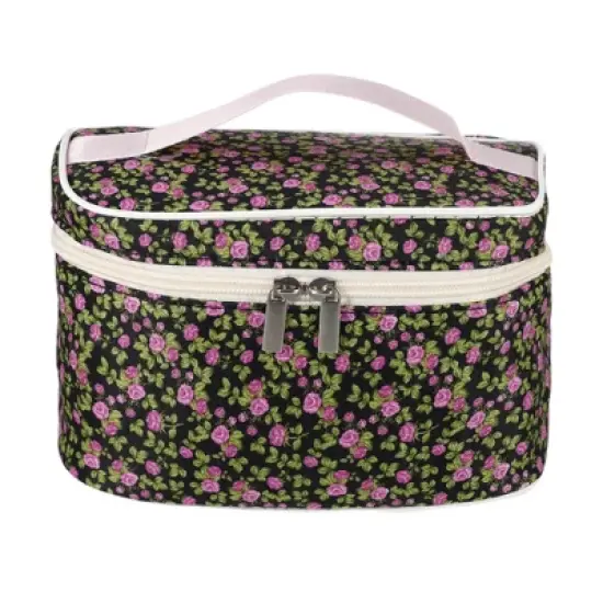 Unique Bargains Portable Peony Cosmetic Bag Black Pink 1 Pc image {3}