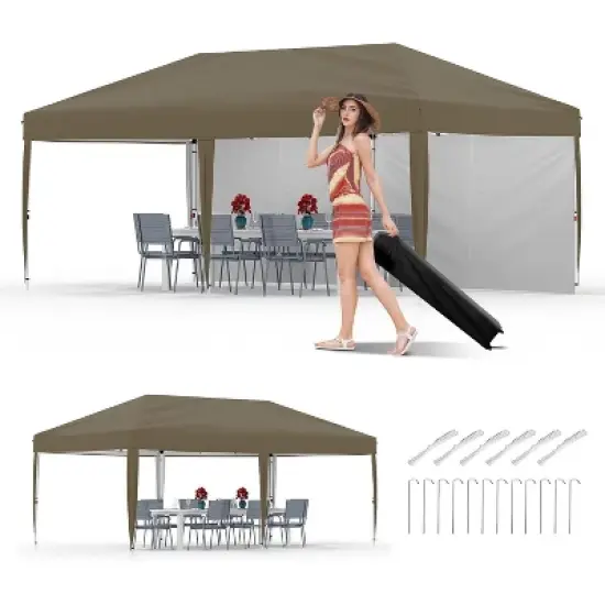 10'x20' Heavy Duty Commercial Canopy Tent, UV & Waterproof Instant Shelter with 2 Sidewalls, Includes Carry Bag, 4 Weight Bags, 8 Stakes, 6 Ropes image {8}