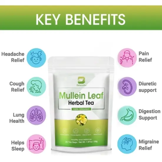 B Beworth Mullein Leaf Tea for Lungs Cleanse and Respiratory Support, Caffeine Free, 42 Tea Bags image {4}