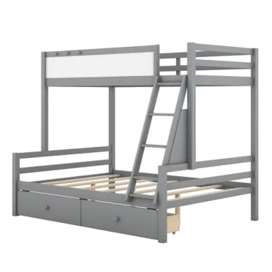 Twin over Full Bunk Bed with Whiteboard, 3 Hooks and 2 Drawers-ModernLuxe image {3}