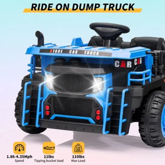 Ride On Dump Truck, 2 Seater Ride On Construction Vehicle with Remote Control, Electric Dump Bed, Ride On Car Toy for Kids image {7}