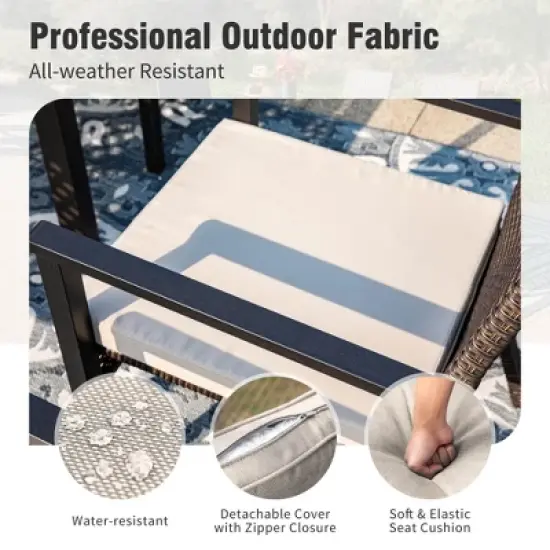 Captiva Designs 5pc Patio Dining Set Steel Frame Table with Umbrella Hole & Rattan Chairs with Removable Cushions image {7}