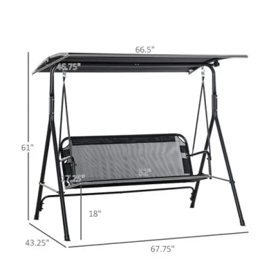 CAVINAS 2-Seat Patio Porch Swing,Hammock Swing Bench with Adjustable Canopy&Pivot Storage Table,Garden&Backyard,440LBS Capacity,Black image {4}