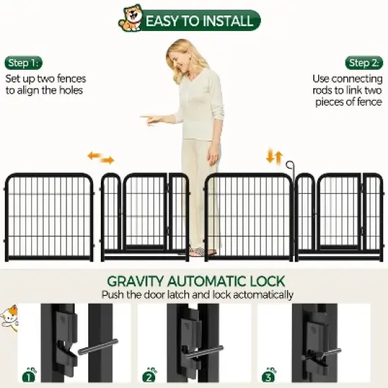 Yaheetech 8 Panels Dog Playpen Panels Metal Pet Playpen, Black image {6}