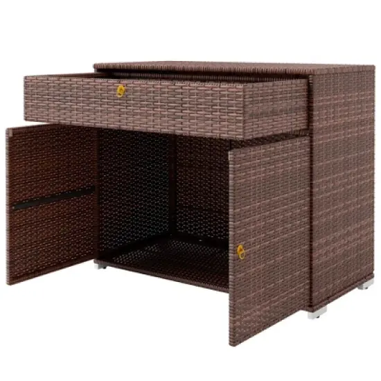 Outsunny Outdoor Storage Cabinet, Hot Tub Accessory Storage, Waterproof PE Rattan Cabinet with Drawer for Indoor, Outdoor Swimming Pool image {3}
