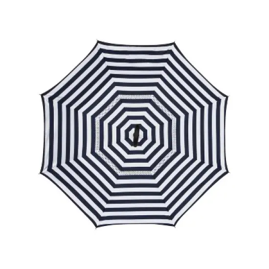 ShedRain UnbelievaBrella Reverse Opening Stick Umbrella - Navy Blue Striped image {1}