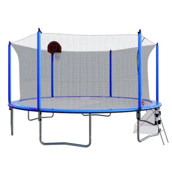 UNISOAR 16FT Trampoline with Basketball Hoop pump and Ladder,Blue/Orange image {5}