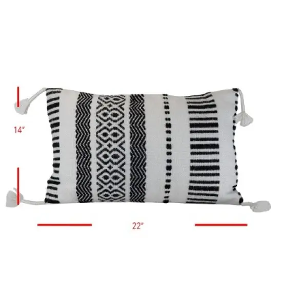 Black Striped Hand Woven 14x22" Outdoor Decorative Throw Pillow with Hand Tied Tassels - Foreside Home & Garden image {3}