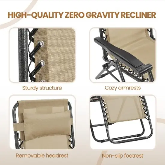 Yaheetech 3pcs 26in Outdoor Zero Gravity Chairs with Table image {3}
