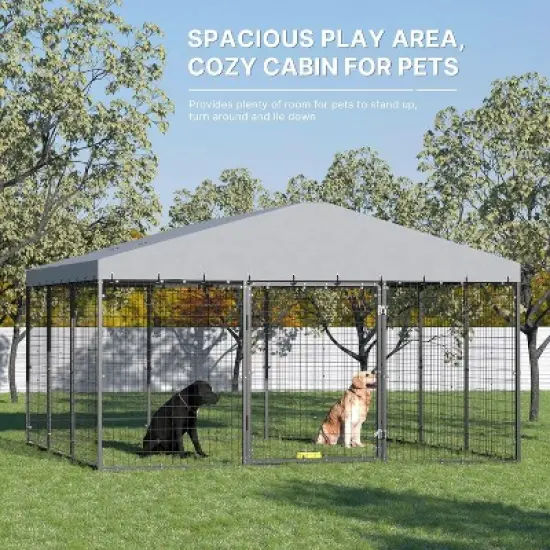 ALAULM Large Dog Kennel Outdoor Heavy Duty Dog Crate, Metal Frame Dog Fence with Secure Double-Lock Design, Weatherproof UV-Resistant Roof image {1}