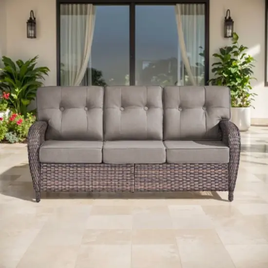 Belord 75" Outdoor Sofa PE Wicker Patio Couch, Patio Furniture Sofa Couch with Deep Seat and Olefin Cushion Cover for Porch Balcony Deck image {2}