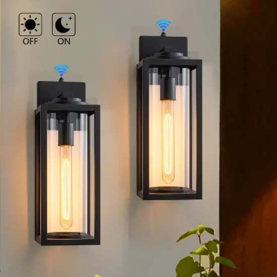 C Cattleya 2 Pack Dusk to Dawn Matte Black Outdoor Wall Light with Cylinder Clear Glass Shade image {1}