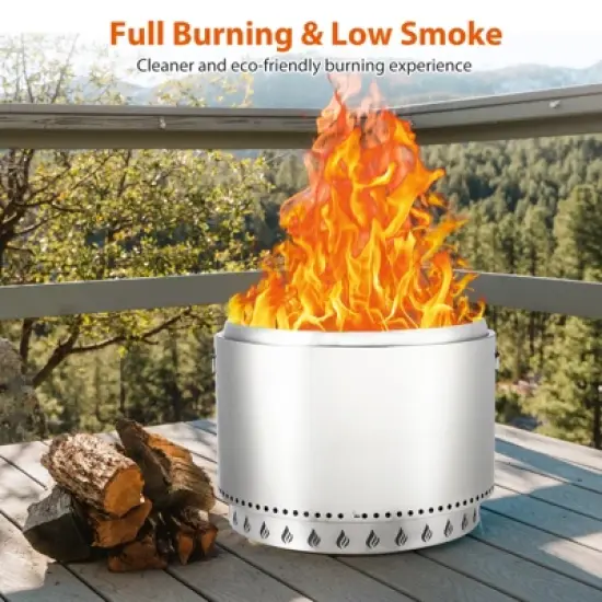 Stove Bonfire with Stand, 27 Inch Smokeless Firepit, 360&deg; Airflow & Removable Ash Pan, Stainless Steel Wood Burning Fireplace image {4}