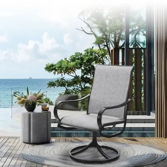 Captiva Designs 9pc Outdoor Slat-top Square Metal Dining Table and Sling Swivel Chairs image {3}