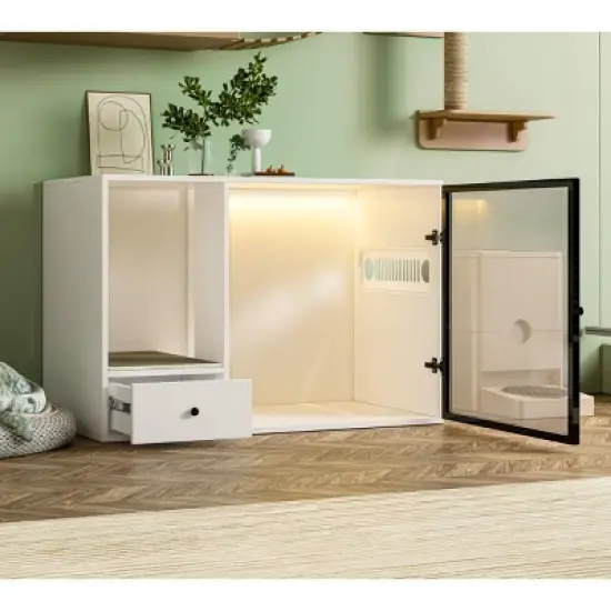 ATJafurn White Furniture Style Cat Cabinet with Storage Space, 37.4 " Modern Hidden Cat Litter Box Enclosure for Living Room image {5}