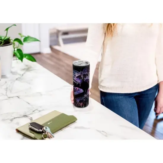 Watercolor Glittered Purple Pink Monarch Butterfly Pattern 20 ounce Stainless Steel Travel Tumbler with Lid For Your On The Go Beverages image {3}