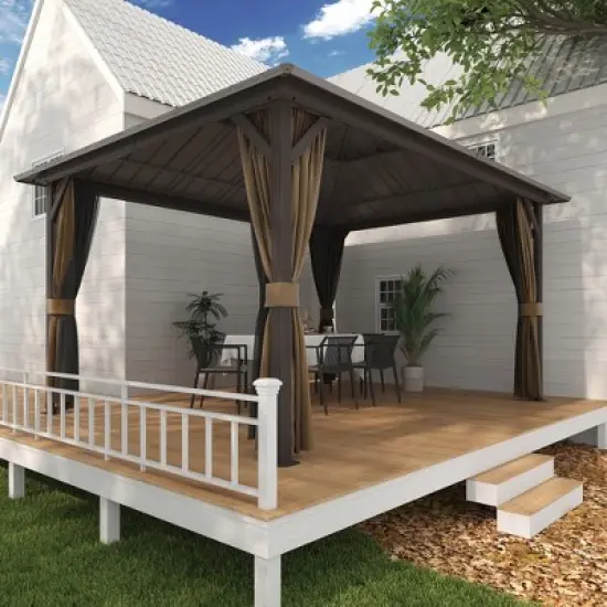 YARDSIGHT Hardtop Gazebo, Aluminum Frame Permanent Pavilion with Curtains and Netting,Double Roof,Designed for Garden, Lawns, Patio image {14}