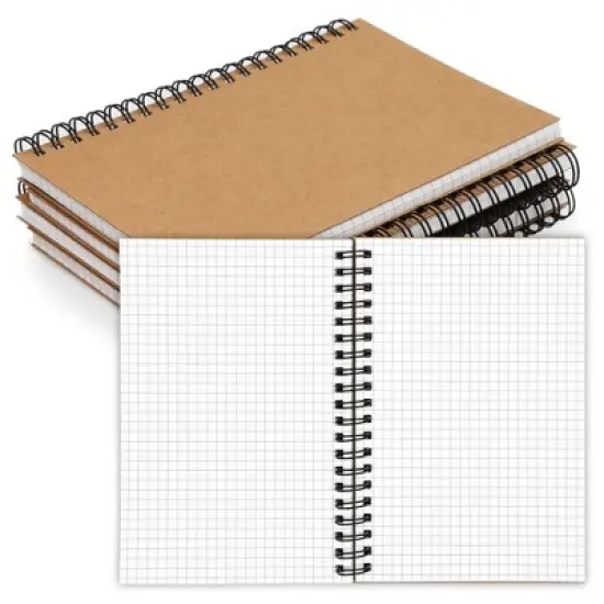 Paper Junkie 4-Pack Grid Spiral Bound Graph Paper Notebooks with Kraft Cover, Portable A7 Size for Traveler & Students, 5x7 image {7}