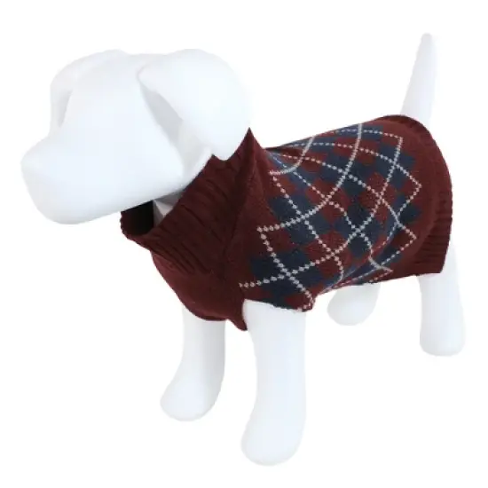 Luvable Friends Dogs and Cats Knit Pet Sweater, Burgundy Argyle image {8}